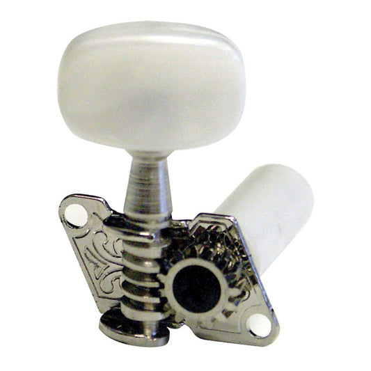 Guitar tuning peg with white knobs on a white background