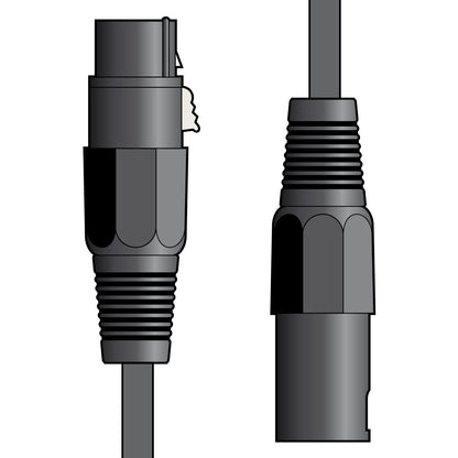 Black audio cable with connectors on a white background