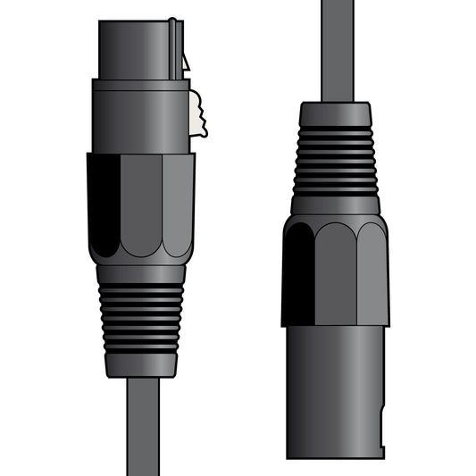 Black audio cable with connectors on a white background