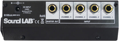 Sound LAB audio interface with multiple input and output ports on a black background
