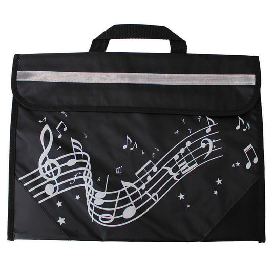 Black bag with music notes design on a white background