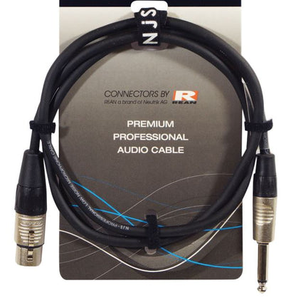 Audio cable on a branded packaging with 'NJS' and 'R Bean' logos.