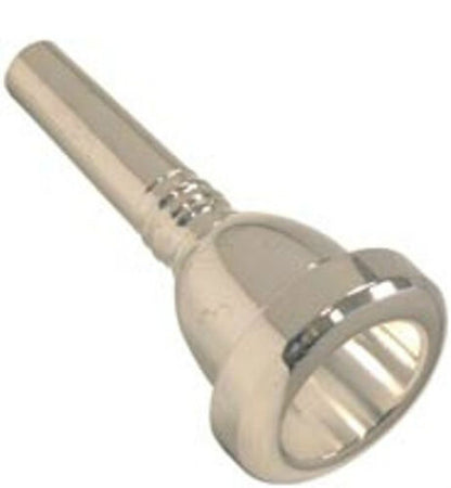 Silver trumpet mouthpiece on a white background