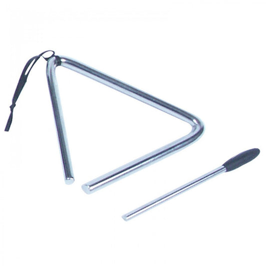 Metal triangle with a beater on a white background