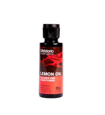 D'Addario Lemon Oil cleaner and conditioner bottle on a white background