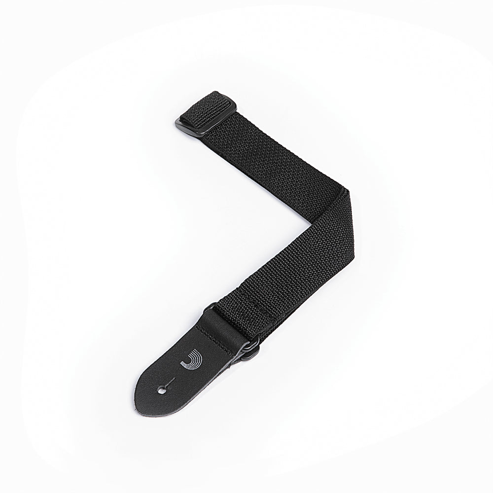 Black ukulele strap on a white background