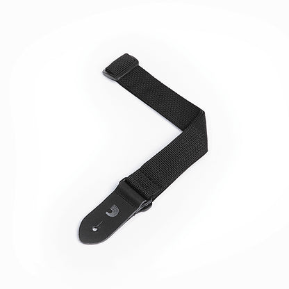 Black ukulele strap on a white background