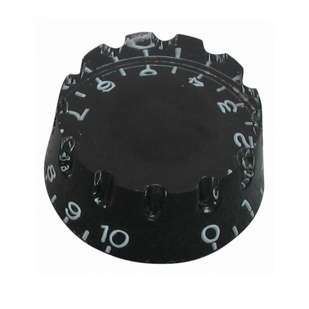 Black control knob with white numbering on a white background