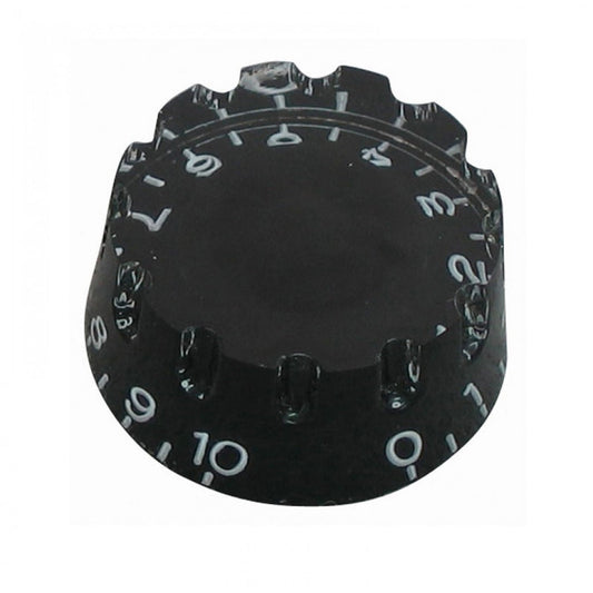 Black control knob with white numbering on a white background