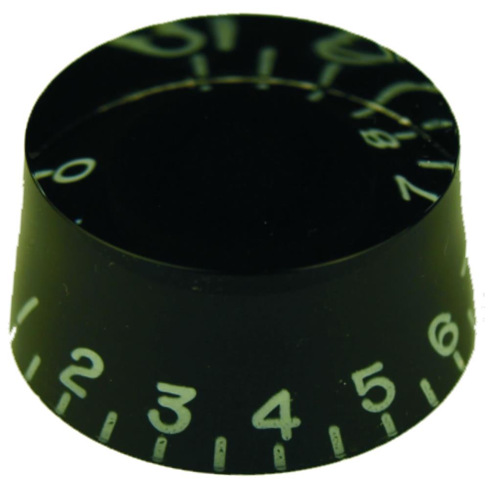 Black knob with green numbering on a white background