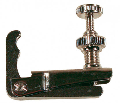 A nickel plated string retainer or adjuster for violin.
