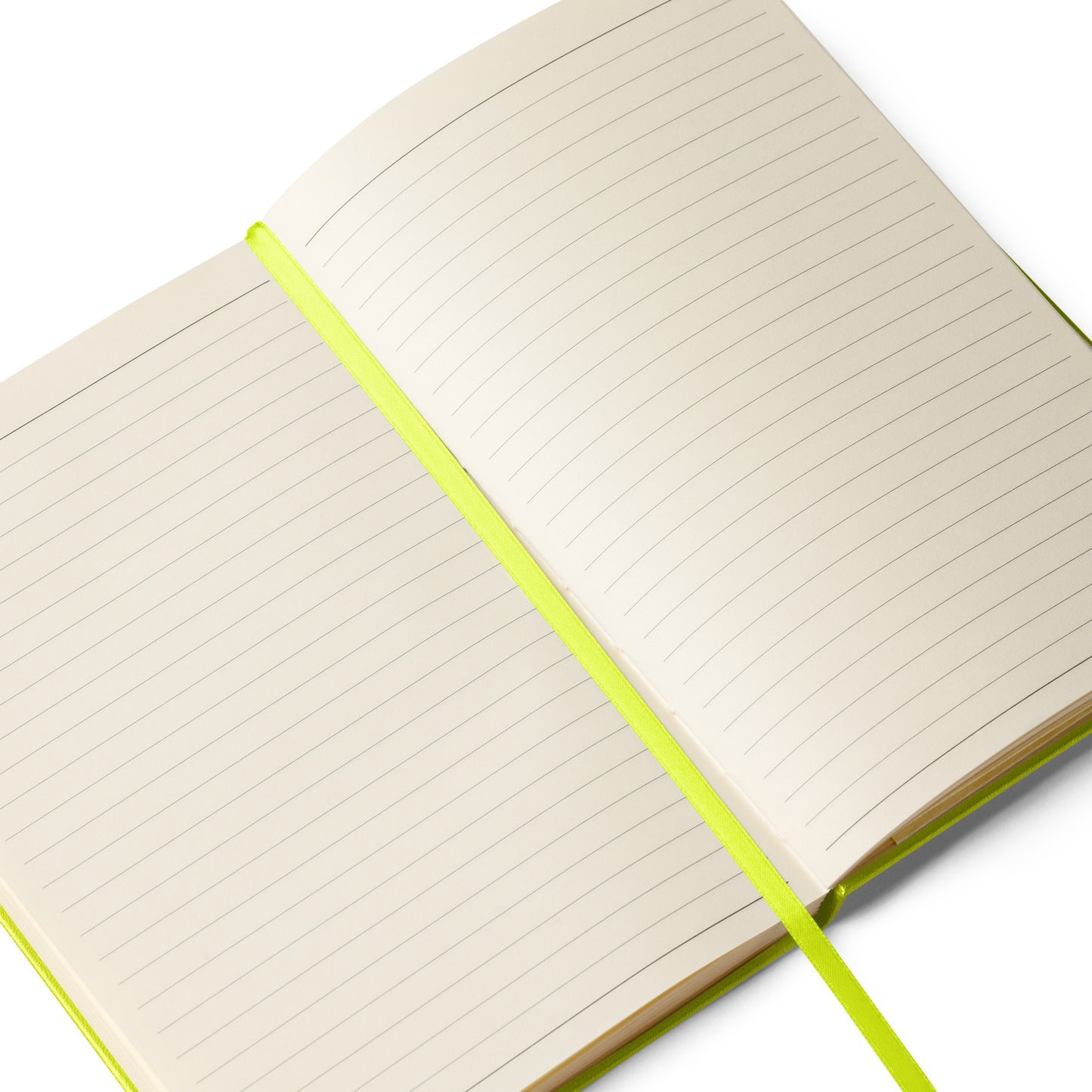 Open notebook with green binding on a white background