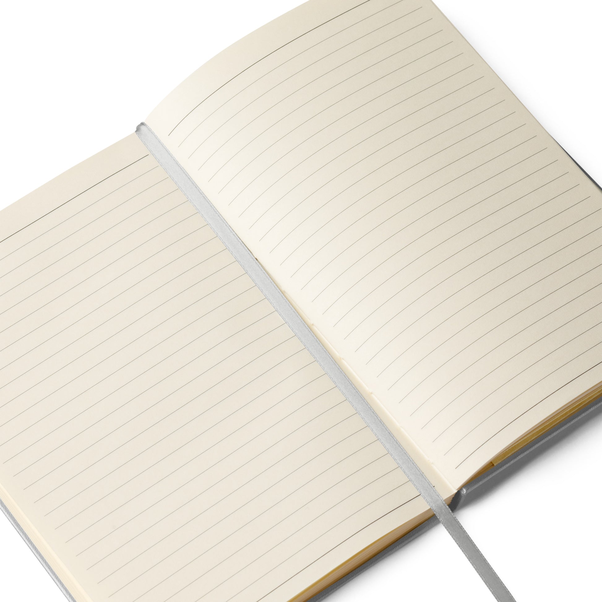 Open notebook with lined pages on a white background