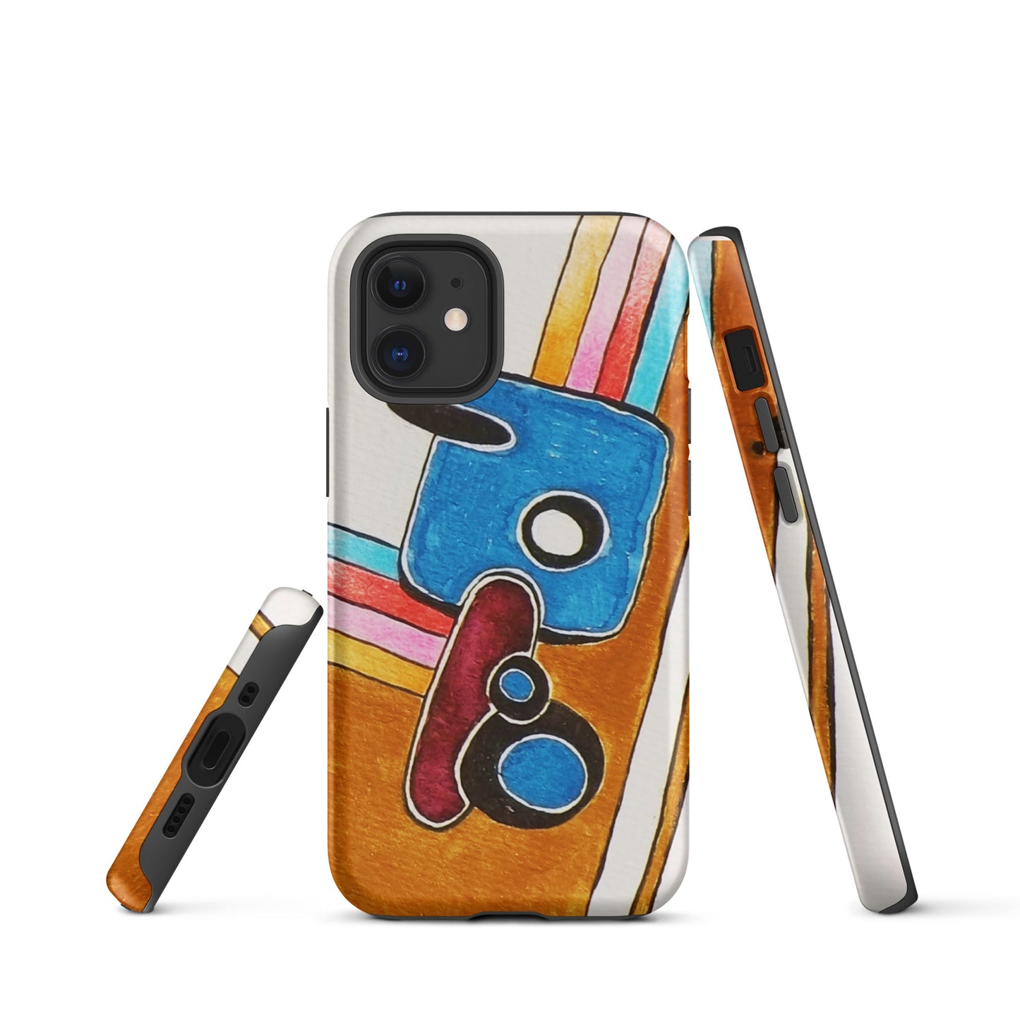 Phone case with colorful design on a white background