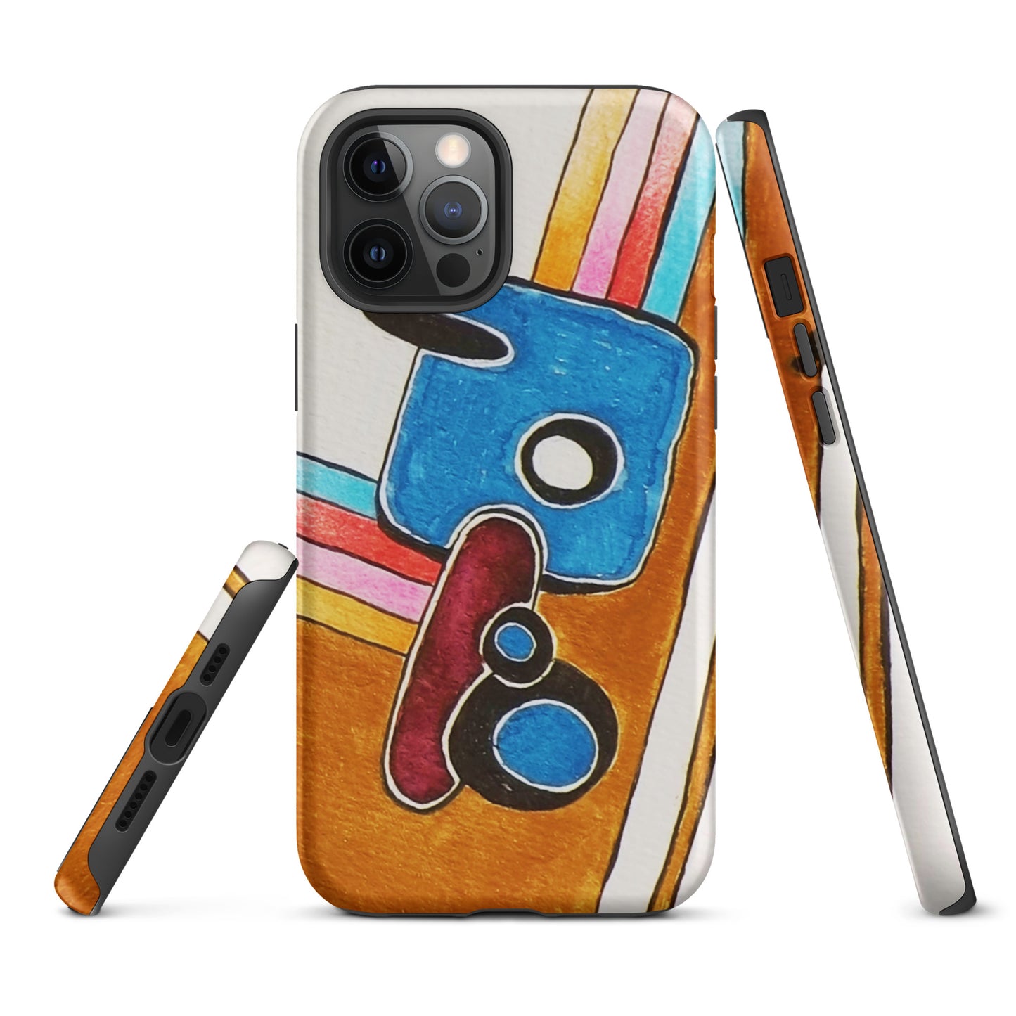 Phone case with abstract design on a white background