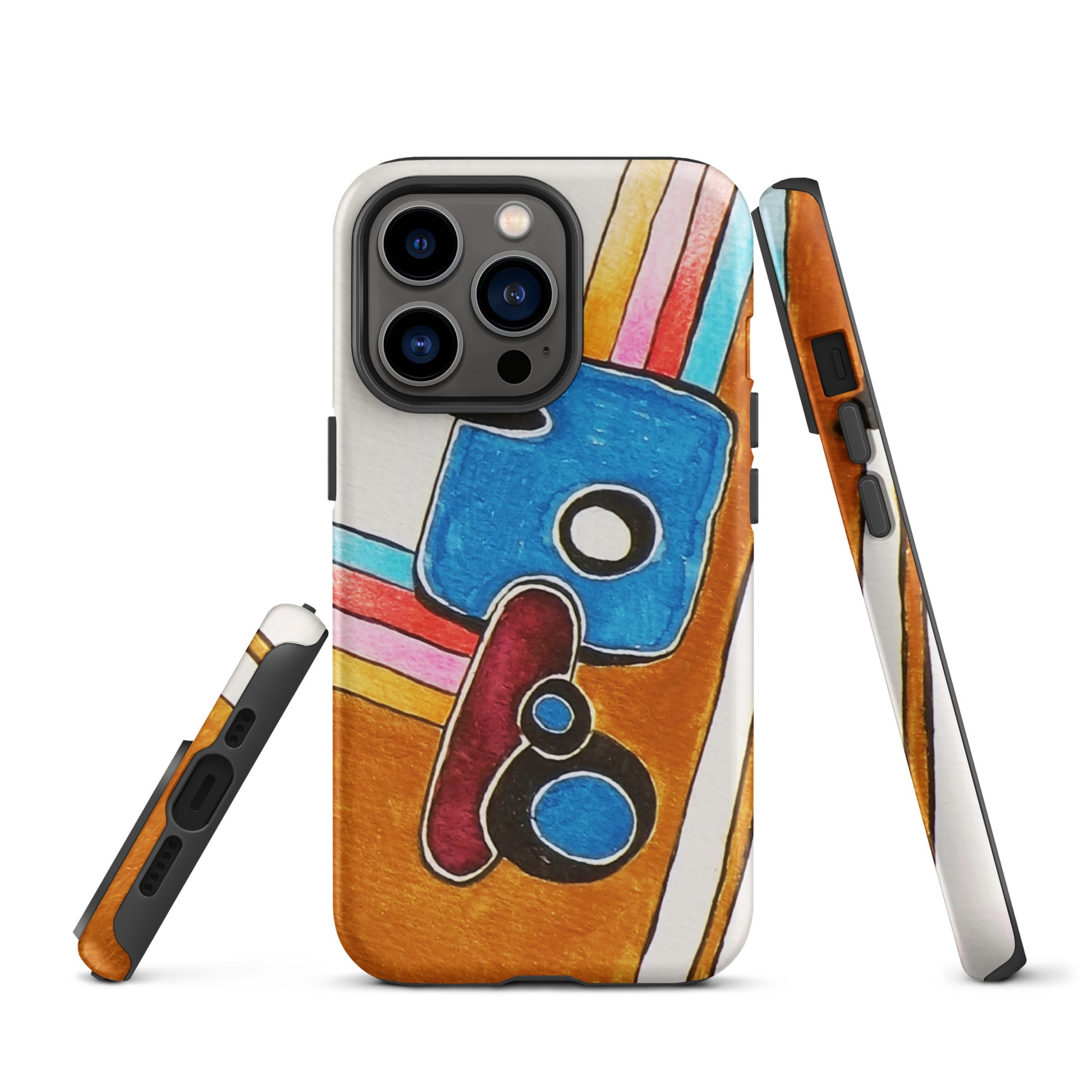 Colorful phone case with abstract design on a white background