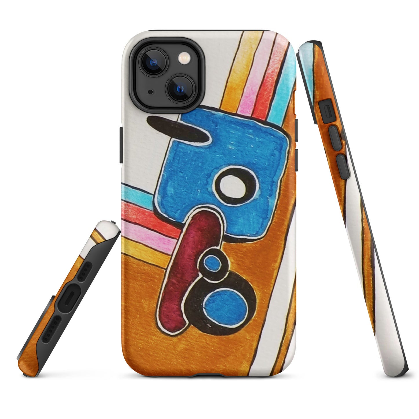 Colorful phone case with abstract design on a white background