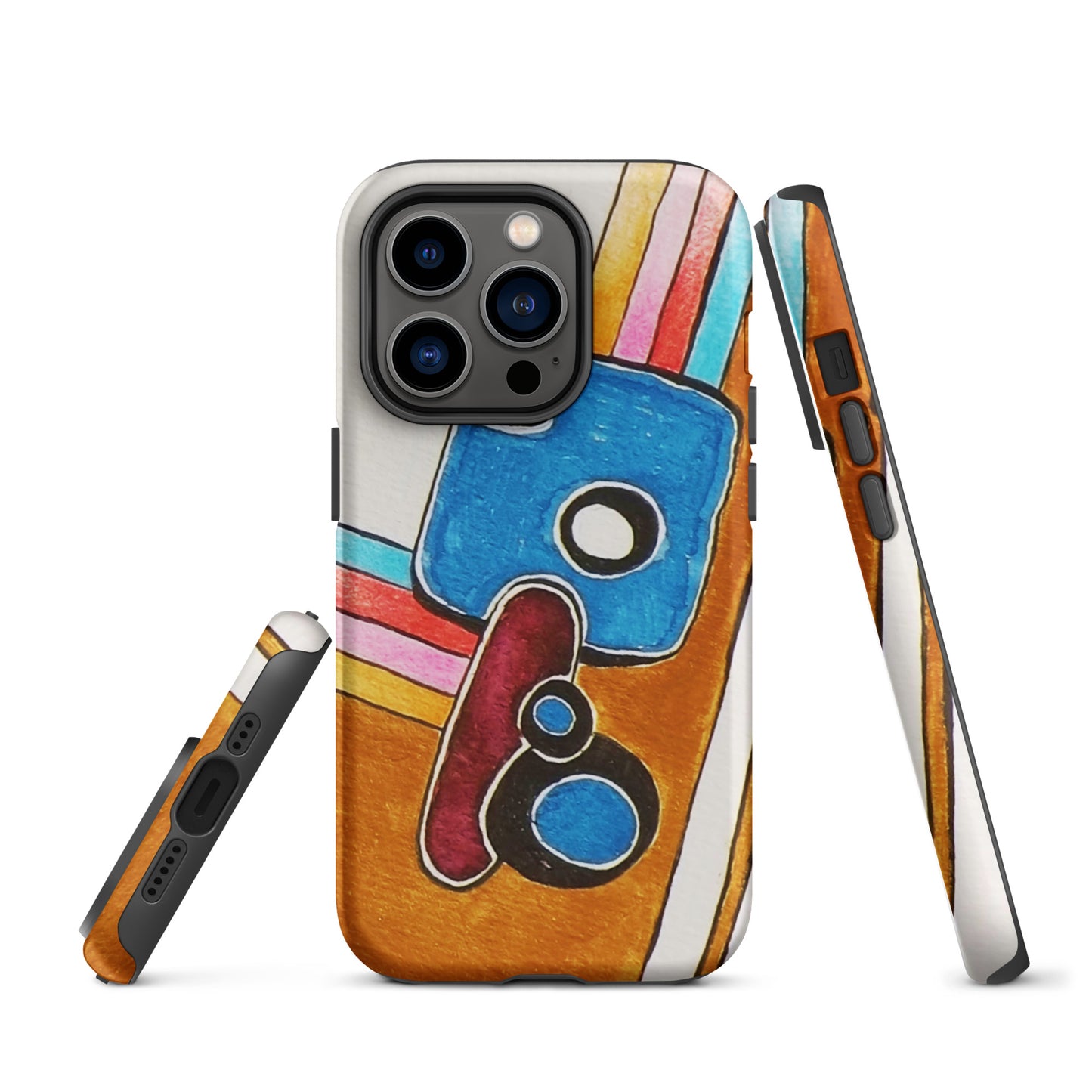 Colorful phone case with abstract design on a white background