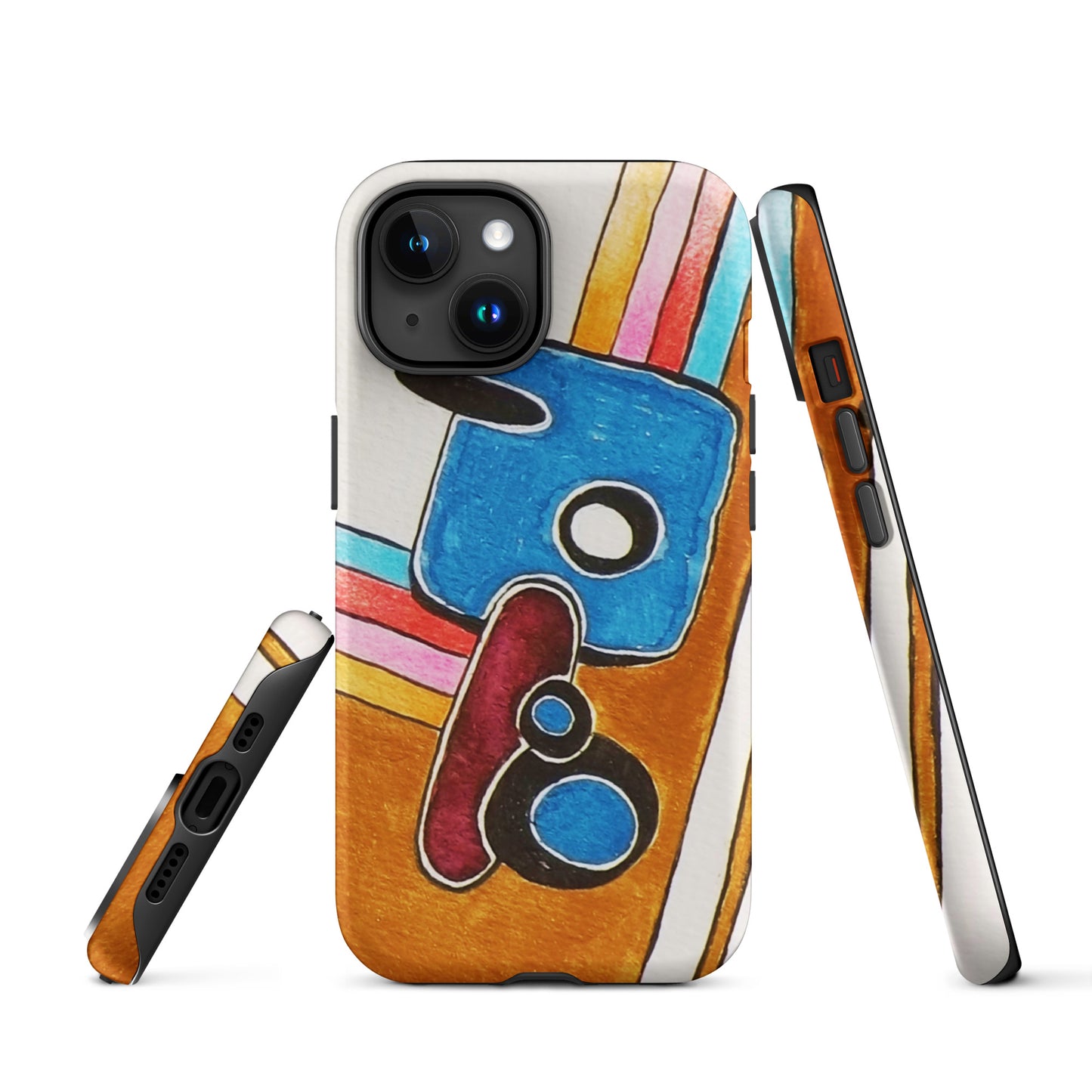Colorful phone case with abstract design on a white background