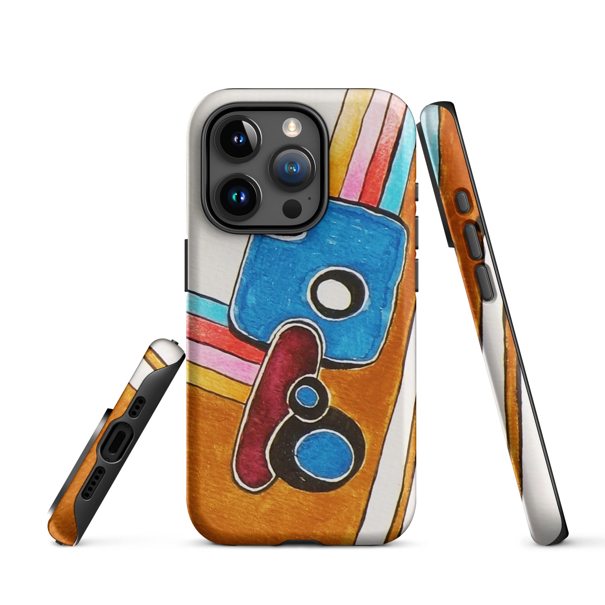 Colorful phone case with abstract design on a white background