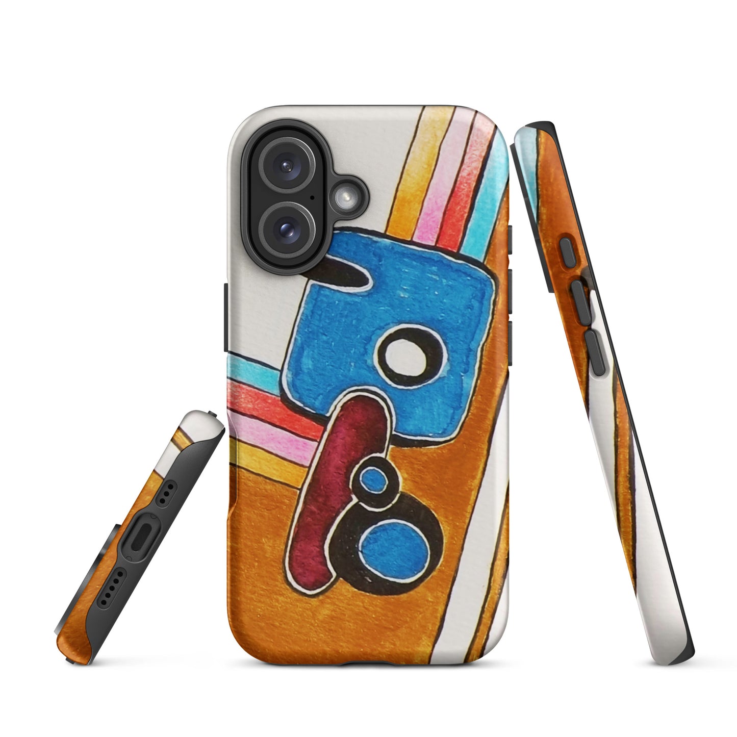Colorful phone case with abstract design on a white background