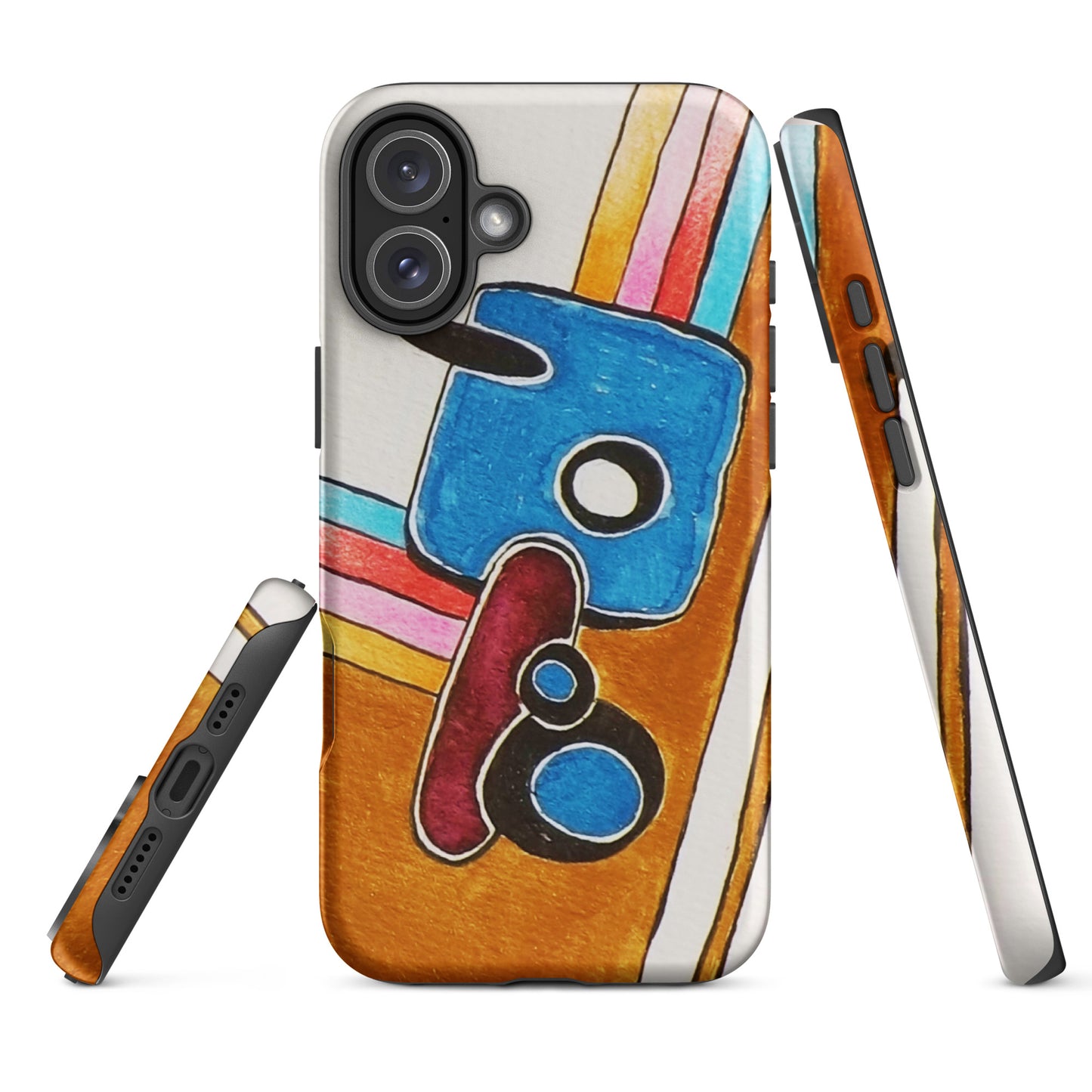 Colorful phone case with abstract design on a white background