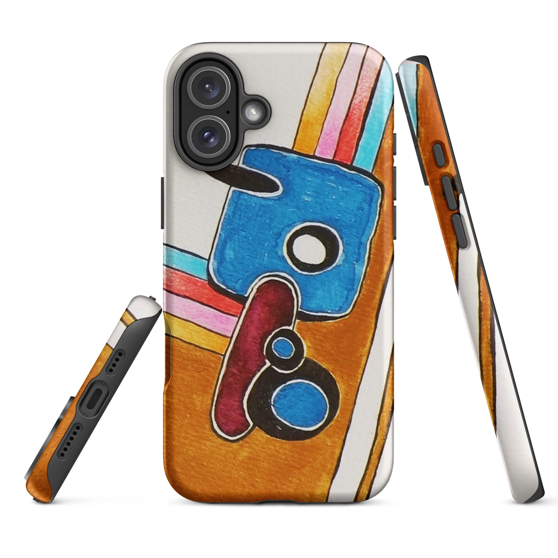 Colorful phone case with abstract design on a white background