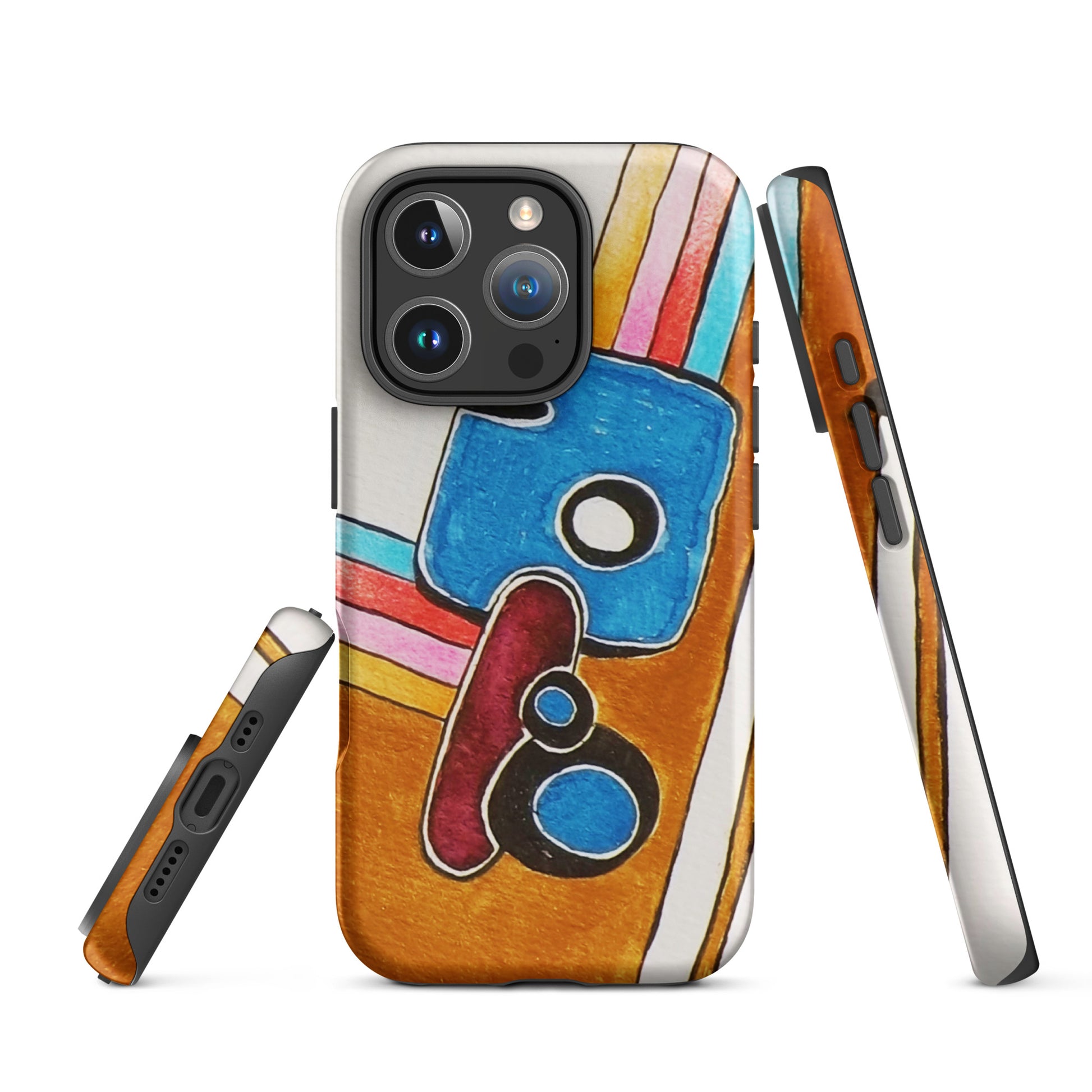 Colorful phone case with abstract design on a white background