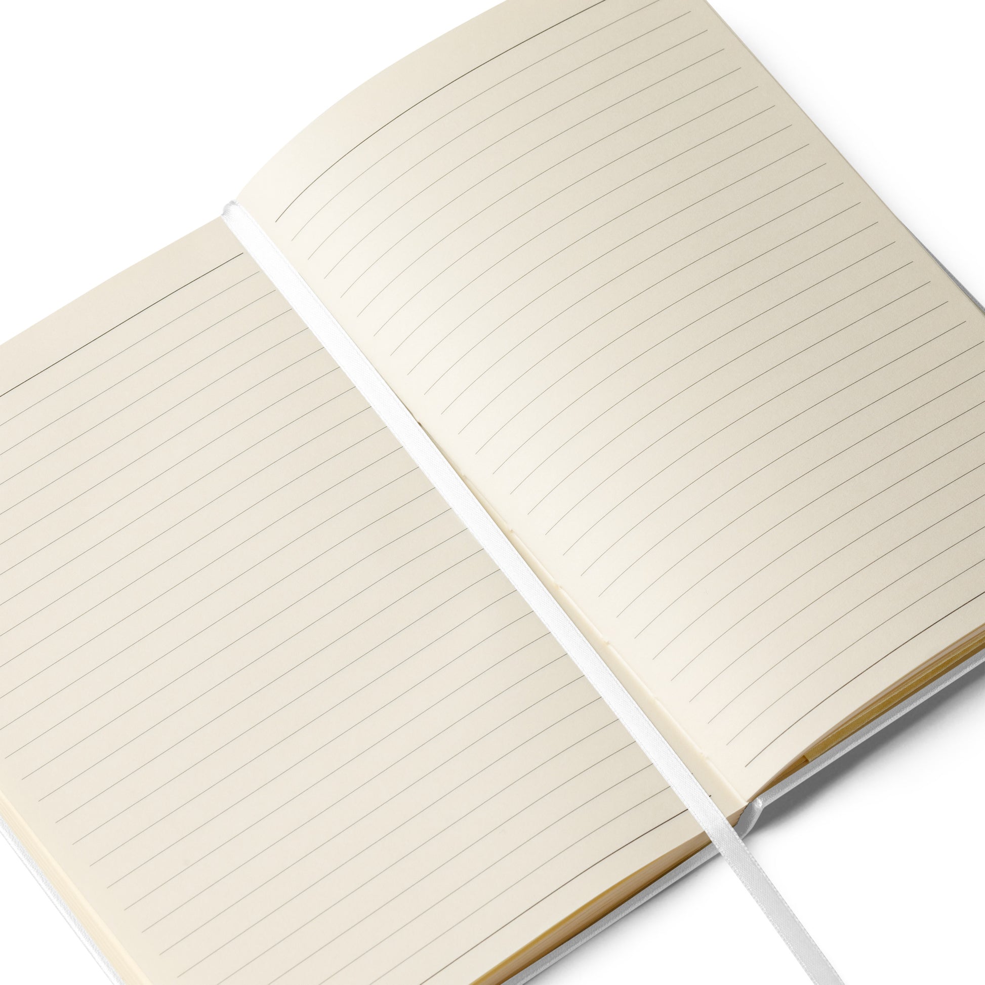 Open notebook with lined pages on a white background