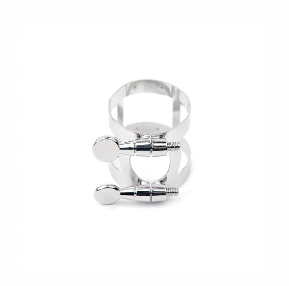 Silver metal ligature on a white background