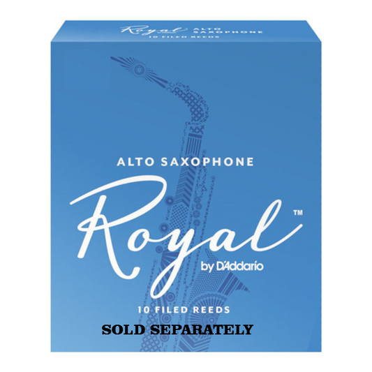 Box of D'Addario Royal alto saxophone reeds on a white background