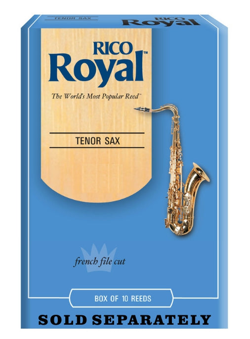 Rico Royal tenor saxophone reed packaging with a blue background