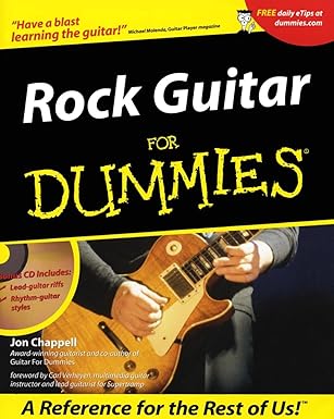Book cover of 'Rock Guitar For Dummies' with a person playing guitar and text on a black background.