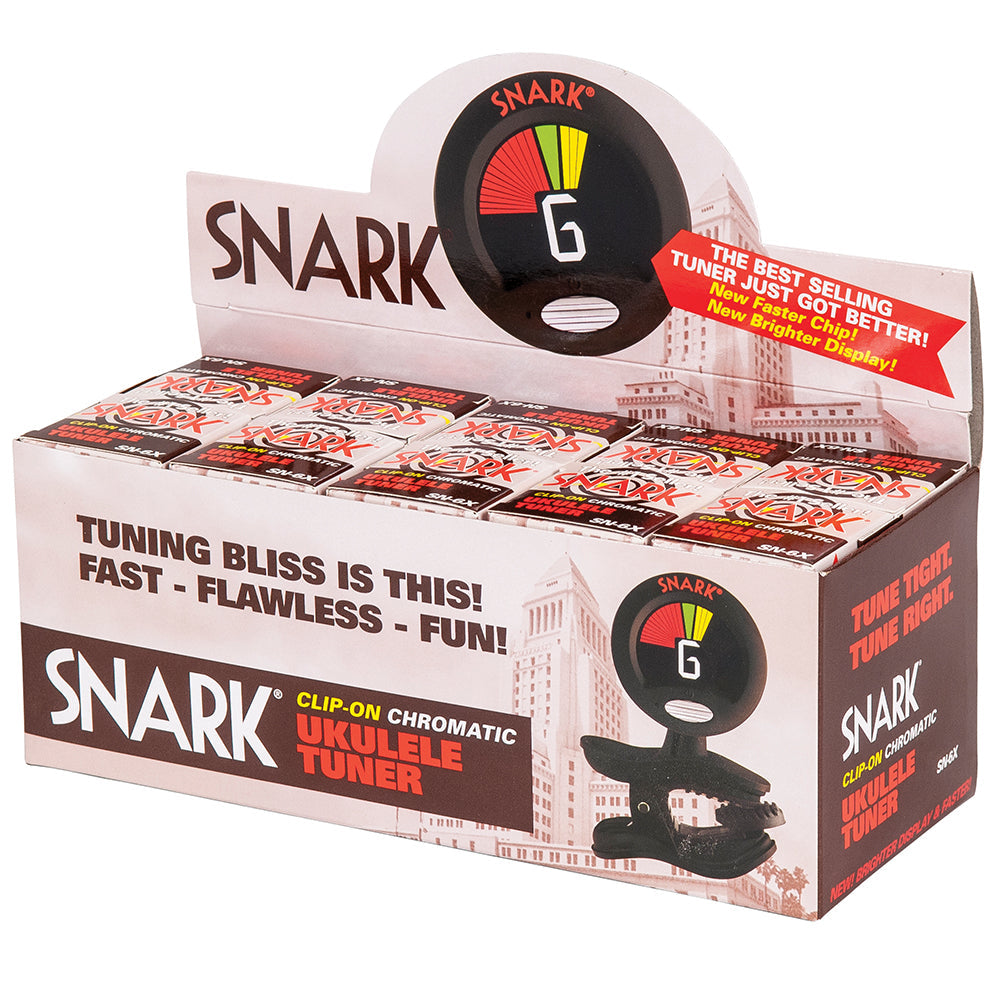 Snark clip-on chromatic ukulele tuner packaging on a white background