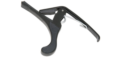 Black guitar capo on a white background