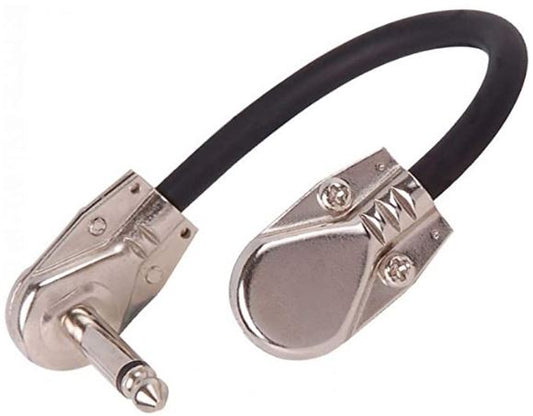 Black short audio lead with silver connectors on a white background