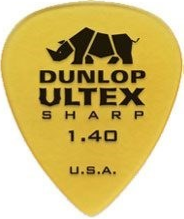 Yellow guitar pick with Dunlop Ultex branding and specifications