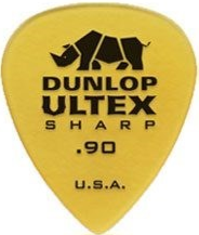 Yellow guitar pick with Dunlop Ultex branding and specifications
