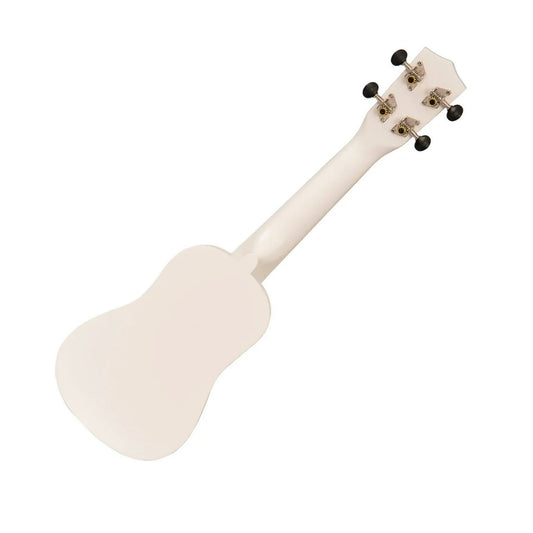 White ukulele on a white background back view 
