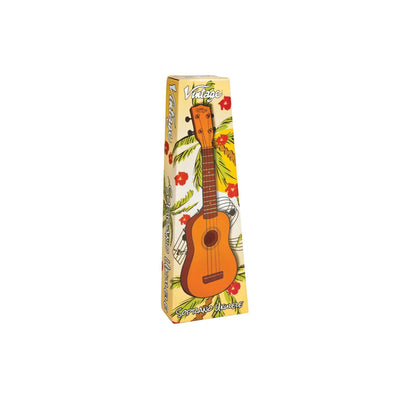 Boxed ukulele with floral design on a white background