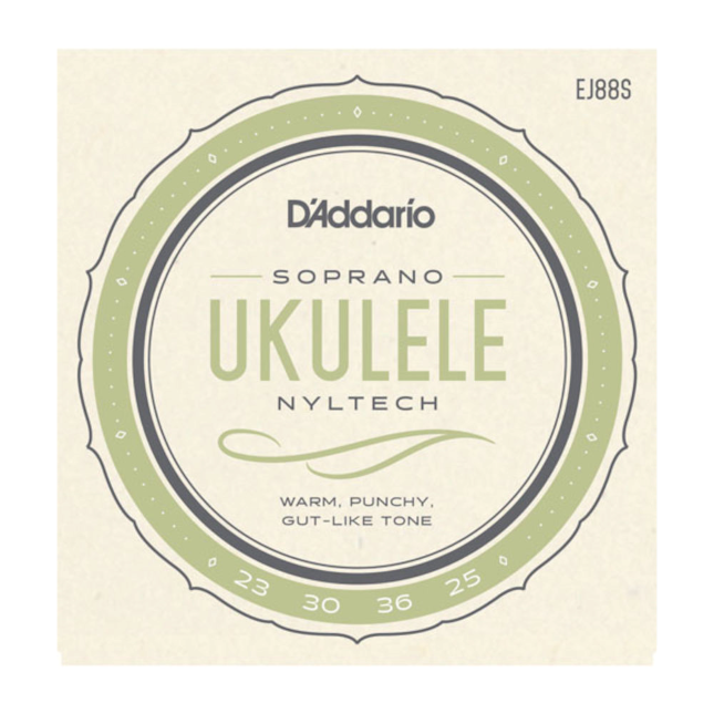 D'Addario soprano ukulele string set packaging on a beige background
