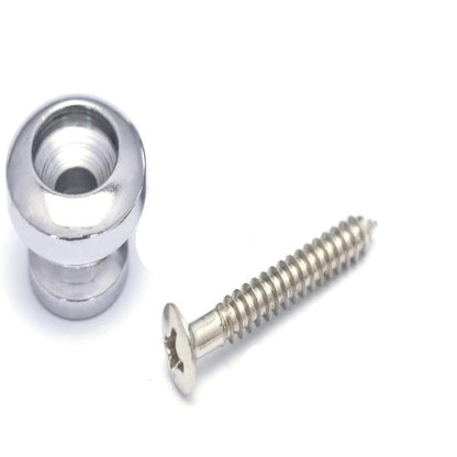 Metallic knob and two screws on a white background