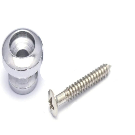 Metallic knob and two screws on a white background