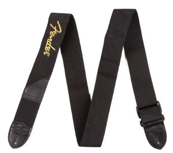 fender strap with yellow stitched brand 