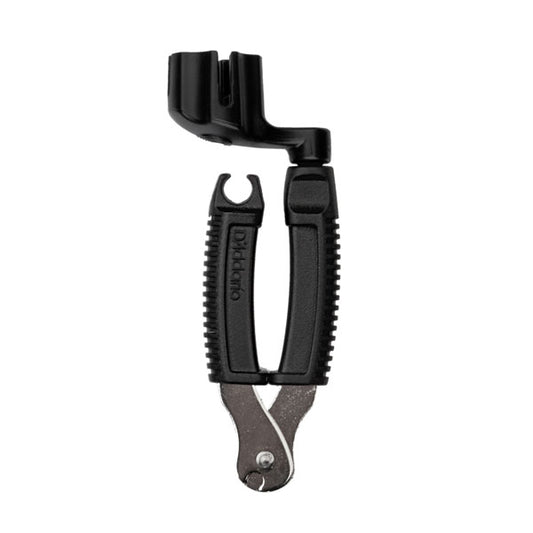 Black metal tool with a textured handle on a white background