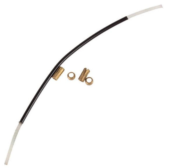 Black and white cable with brass connectors on a white background