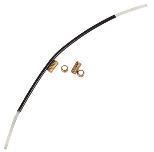 Black and white cable with brass connectors on a white background
