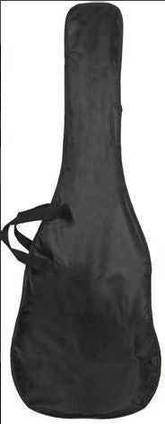 Black guitar case with a strap on a white background
