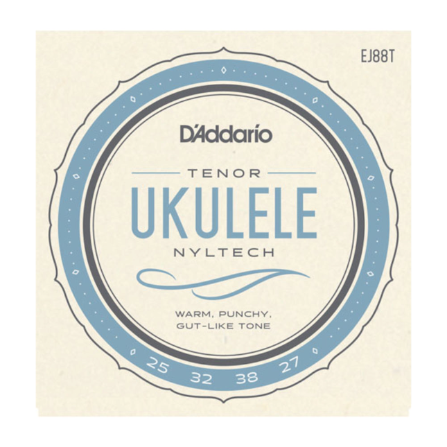 D'Addario tenor ukulele string set packaging on a beige background