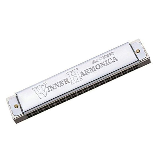 Silver Suzuki Winner Harmonica on a white background